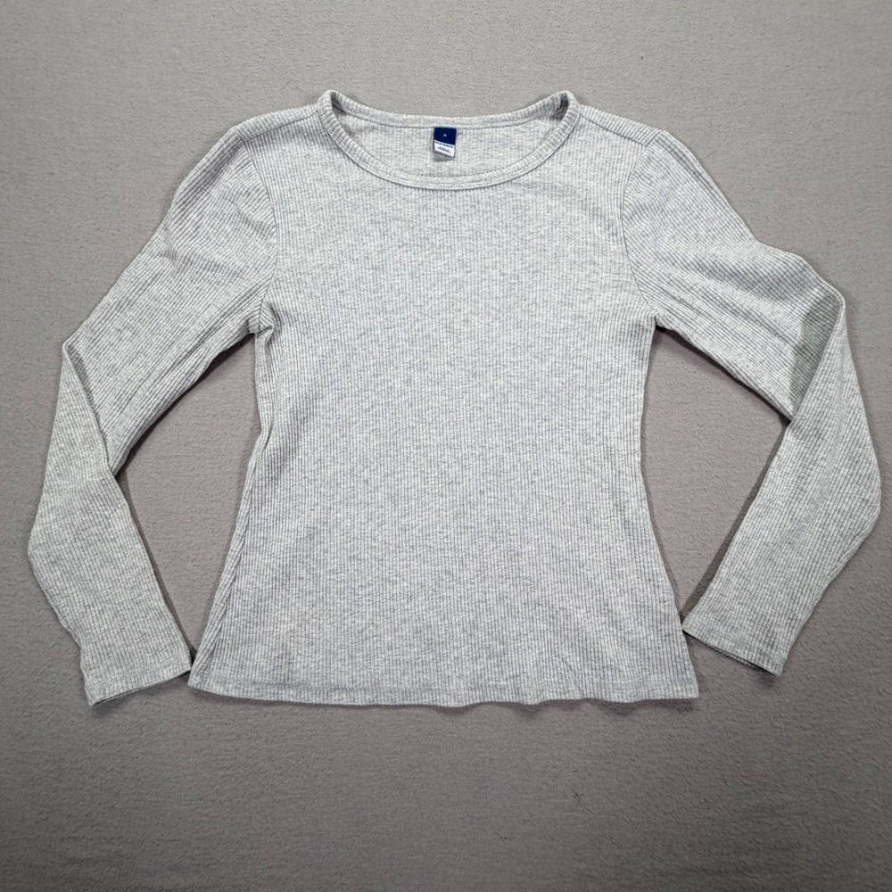 Old Navy Long Sleeve Top Womens Medium Good Grey Ribbed Crew Neck Shirt